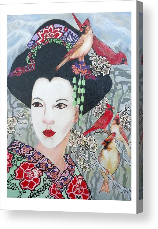 Geisha Acrylic Print featuring the painting Cherry Blossoms by Suzanne Silvir