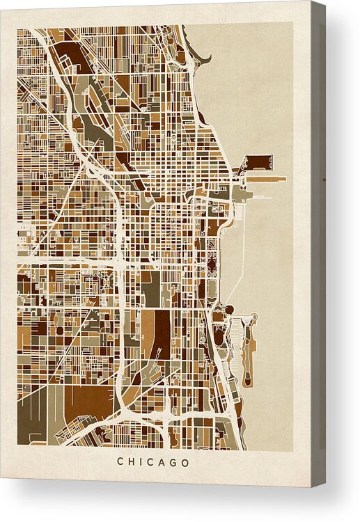 Chicago Acrylic Print featuring the digital art Chicago City Street Map by Michael Tompsett