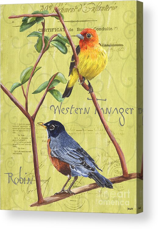 Bird Acrylic Print featuring the painting Citron Songbirds 2 by Debbie DeWitt