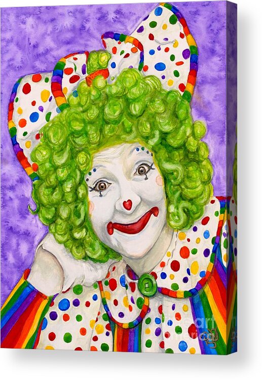 Clown Art Acrylic Print featuring the painting Watercolor Clown #12 Sue Marranconi by Patty Vicknair