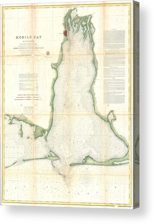  Acrylic Print featuring the photograph Coast Survey Map of Mobile Bay Alabama by Paul Fearn