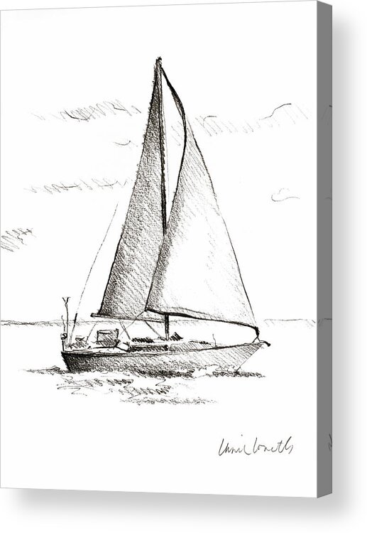 Coastal Acrylic Print featuring the drawing Coastal Boat Sketch I by Lanie Loreth