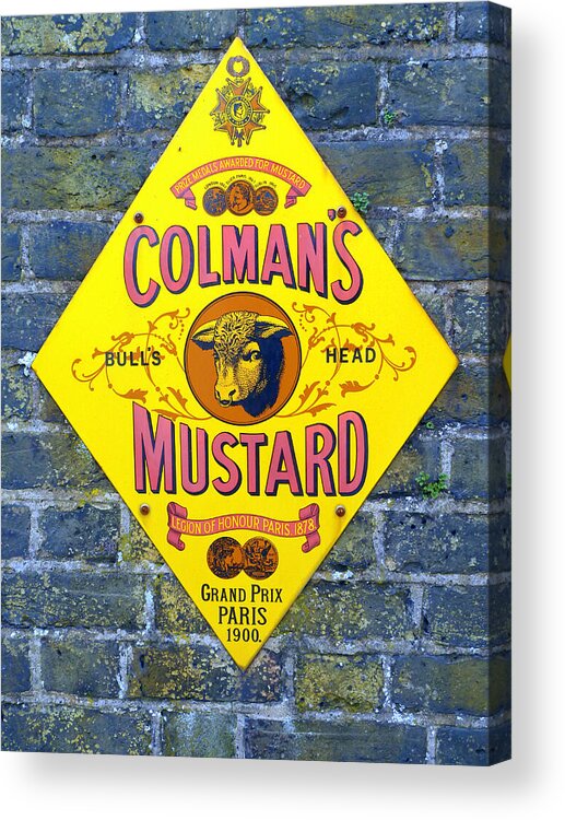 Colmans Acrylic Print featuring the photograph Colmans Mustard Bulls Head Sign by Gordon James