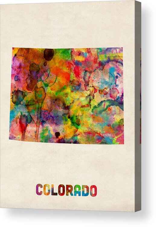 United States Map Acrylic Print featuring the digital art Colorado Watercolor Map by Michael Tompsett