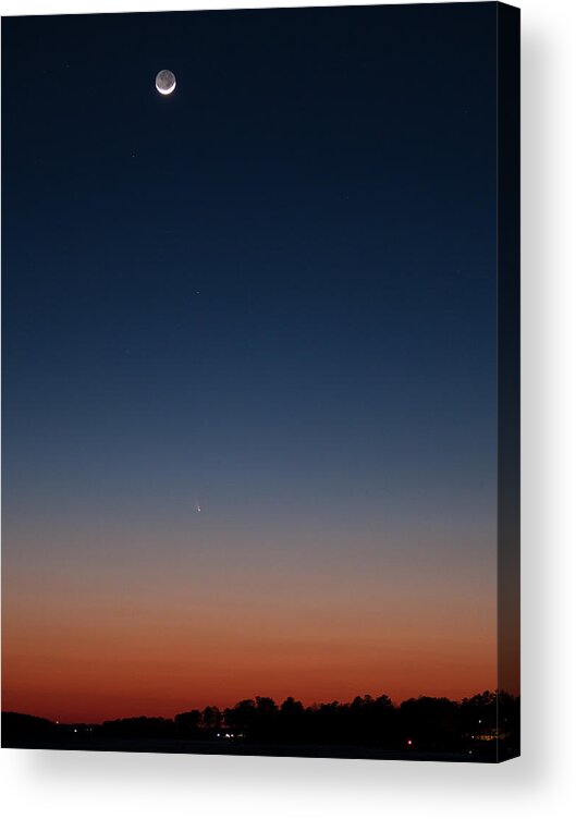 Comet Acrylic Print featuring the photograph Comet PanStarrs and Crescent Moon - 2 by Charles Hite
