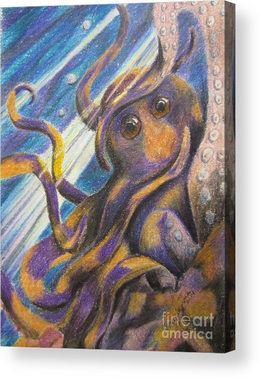 Octopus Acrylic Print featuring the painting Curious Octopus by Laurianna Taylor