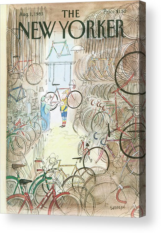 Bikes Acrylic Print featuring the painting Cycle Shop by Jean-Jacques Sempe