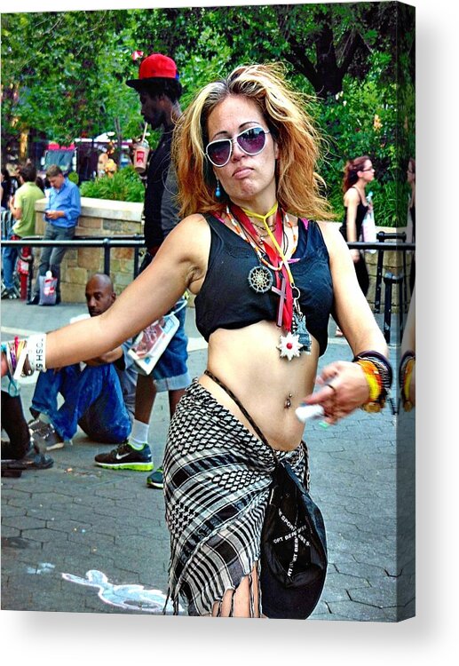 Girl Dancing To Her On Beat Acrylic Print featuring the photograph Dancing Girl Union Square NYC by Joan Reese