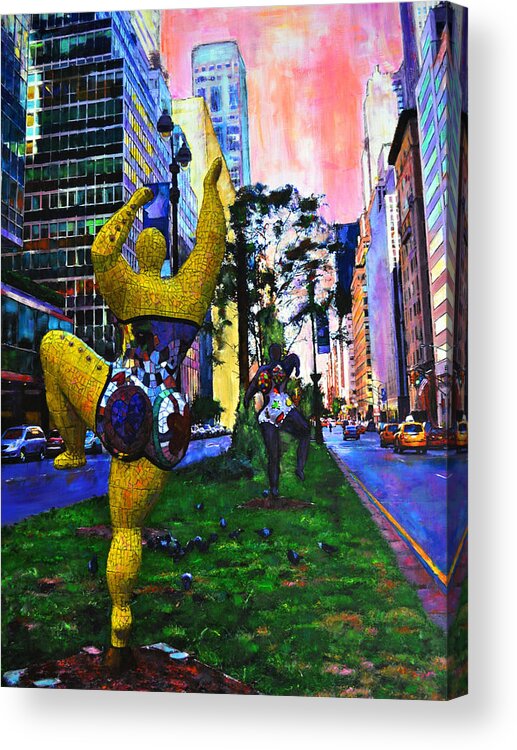 New York Acrylic Print featuring the mixed media Dancing by Sarah Ghanooni
