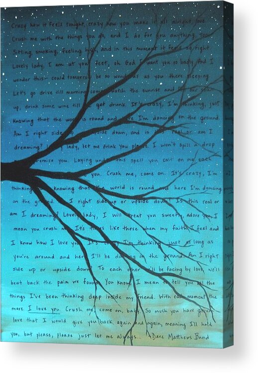 Dave Matthews Band Acrylic Print featuring the painting Dave Matthews Band Crush Lyric Art - Blue by Michelle Eshleman