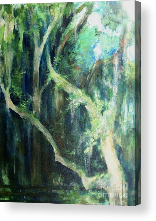 Landscape Of A Wooded Setting In Parrish Acrylic Print featuring the painting Deep Woods by Mary Lynne Powers