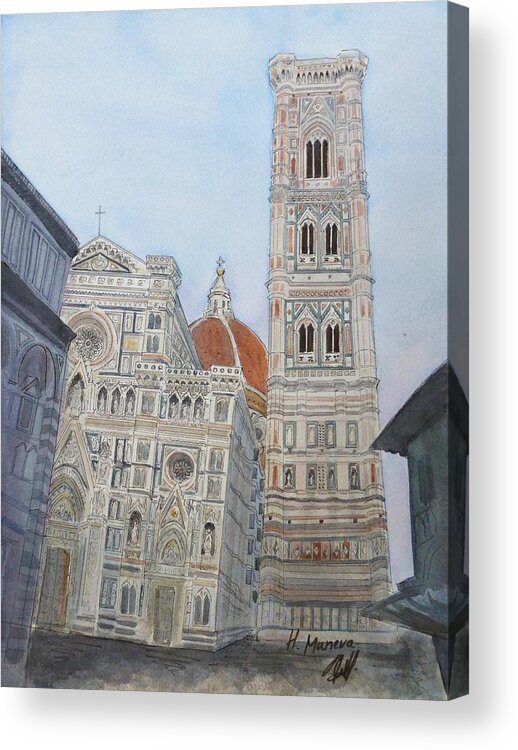 Architecture Acrylic Print featuring the painting Duomo Florence in color by Henrieta Maneva