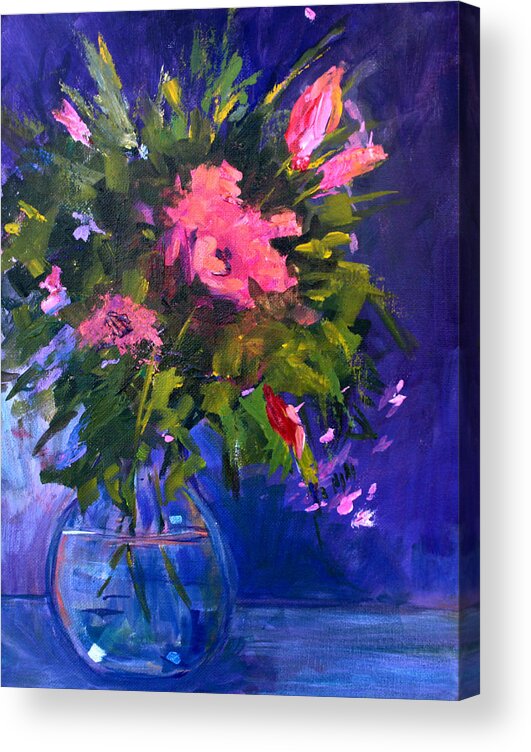 Abstract Acrylic Print featuring the painting Evening Blooms by Nancy Merkle