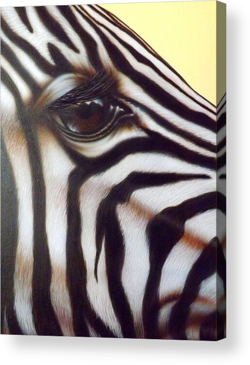 Zebra Acrylic Print featuring the painting Eye of the Zebra by Darren Robinson