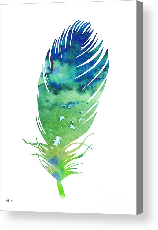 Feathers Acrylic Print featuring the painting Feather 3 by Watercolor Girl