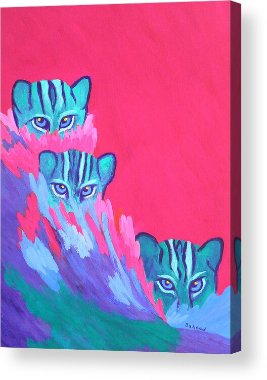 Fishing Cat Acrylic Print featuring the painting Feline Fishers by Margaret Saheed