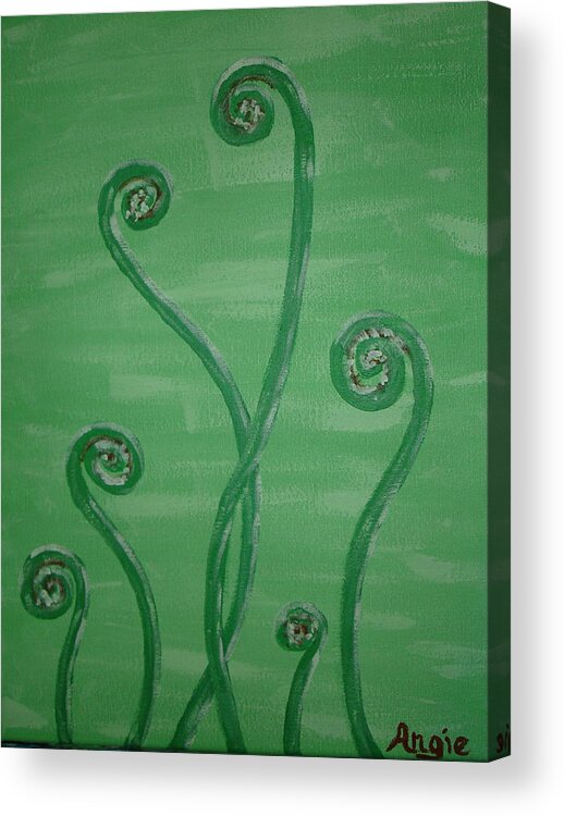 Fiddle Heads Spring Acrylic Print featuring the painting Fiddle Head Family by Angie Butler