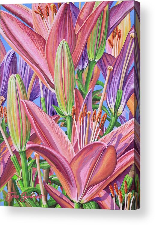 Lilies Acrylic Print featuring the painting Field Of Lilies by Jane Girardot
