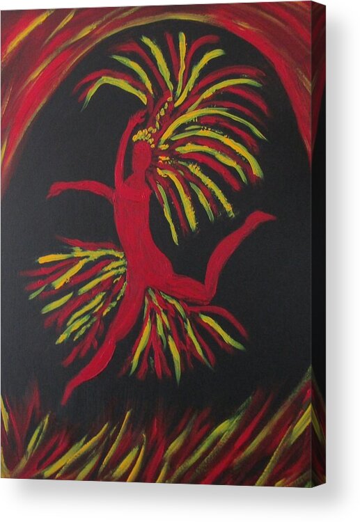 Abstract Symphony Music Ballet Fire Ethereal Bird Red Black Yellow Acrylic Print featuring the painting Firebird by Sharyn Winters