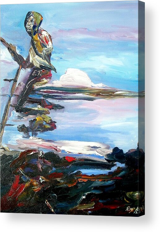 Seascape Acrylic Print featuring the painting Fishing day by Ray Khalife