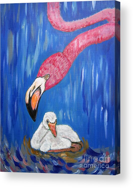 Bird Acrylic Print featuring the painting Flamingo an Expression of Love by Ella Kaye Dickey