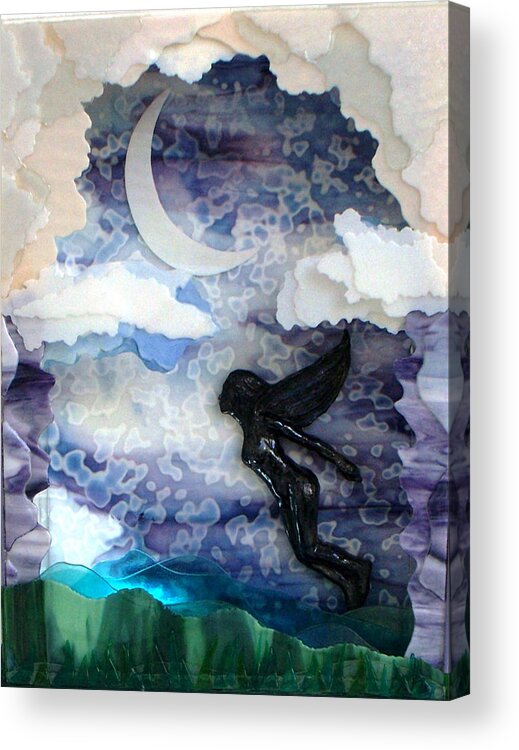 Fused Glass Acrylic Print featuring the glass art Flight by Marian Berg