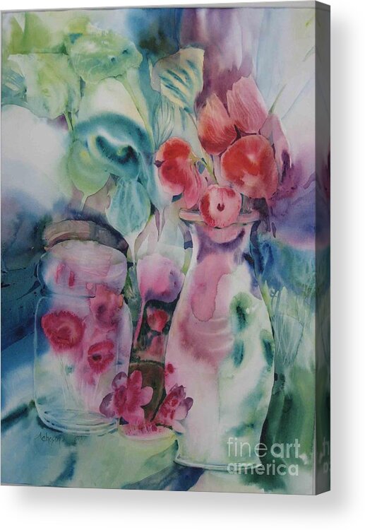 Wet-on-wet Acrylic Print featuring the painting Flower pot by Donna Acheson-Juillet