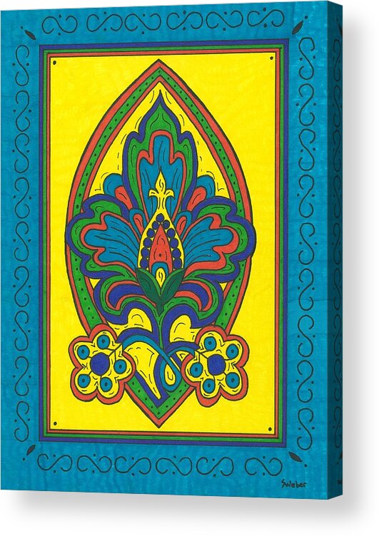 Flower Acrylic Print featuring the painting Flower Power Talavera Style by Susie Weber