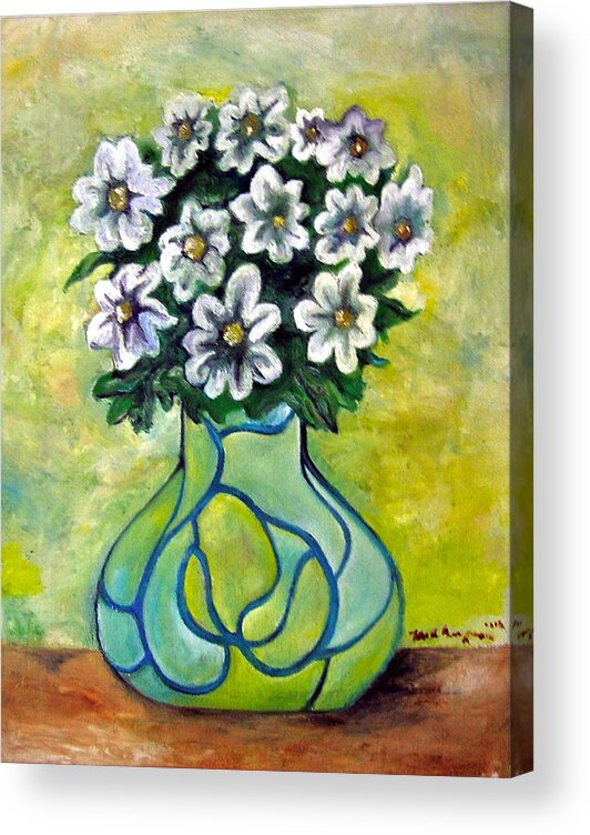 Flowers Floral Yellow Green Blue Acrylic Print featuring the painting Flowers for Jenny by Martel Chapman