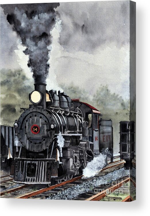 Locomotive Acrylic Print featuring the painting Foggy Morning 14 by John W Walker