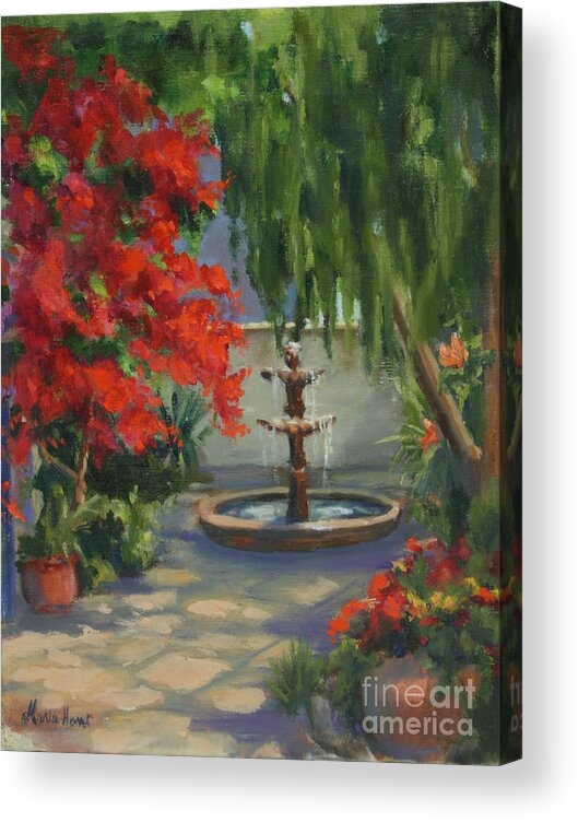 Fountain Acrylic Print featuring the painting Relaxing in the Courtyard by Maria Hunt
