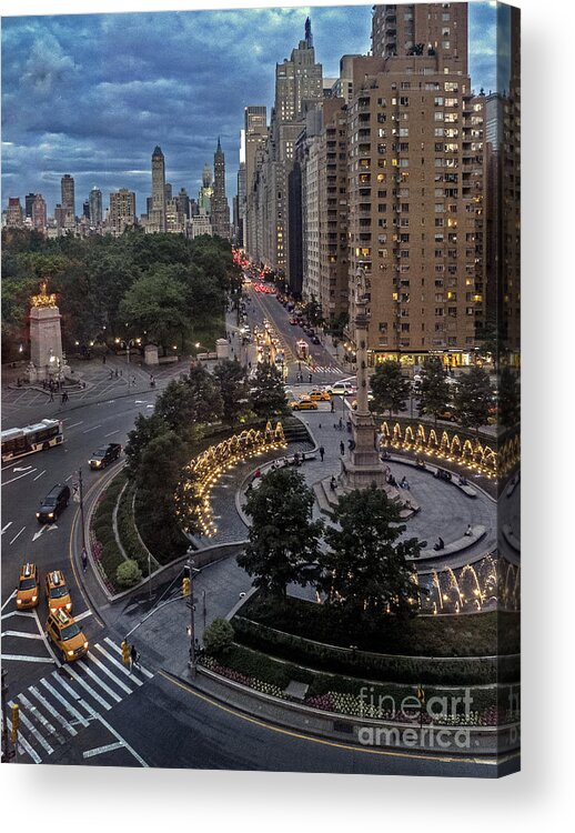 Fountain Acrylic Print featuring the photograph Fountains Of Columbus Circle, Nyc by Spencer Grant