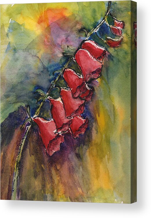 Flowers Acrylic Print featuring the painting Foxgloves by Linda Feinberg