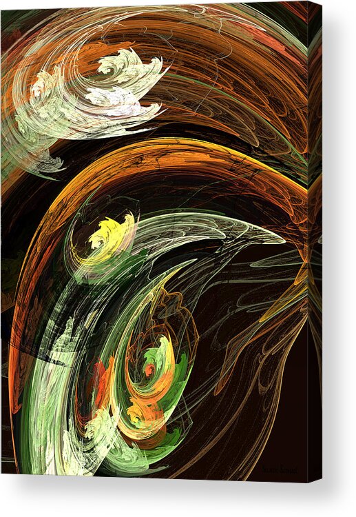 Autumn Acrylic Print featuring the digital art Fractal - Autumn Leaves Swirling Wind by Susan Savad