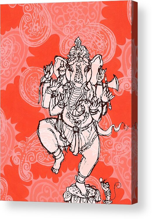  Acrylic Print featuring the mixed media Ganesha on Lotus by Jennifer Mazzucco
