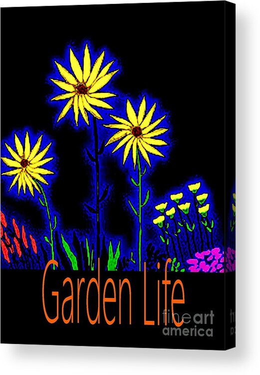 Flowers Acrylic Print featuring the painting Garden Life neon Flower by James and Donna Daugherty