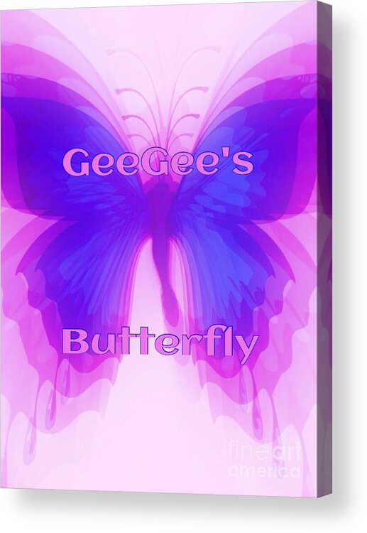 Personalized Butterfly Throw Pillow Acrylic Print featuring the digital art GeeGee Butterfly by Gayle Price Thomas