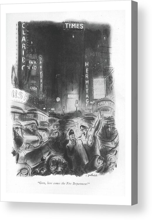 103591 Wga William Crawford Galbraith Acrylic Print featuring the drawing Here Comes The Fire Department by William Galbraith Crawford