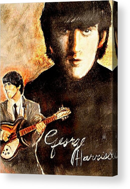 George Harrison Beatle Portrait Acrylic Print featuring the painting George Harrison Beatle by Leland Castro