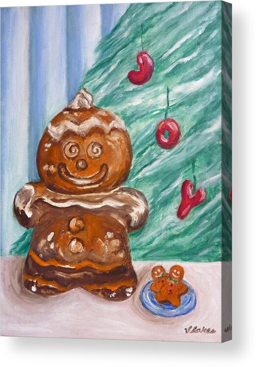 Christmas Acrylic Print featuring the painting Gingerbread Cookies by Victoria Lakes