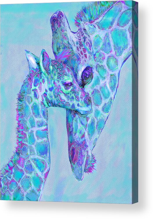Jane Schnetlage Acrylic Print featuring the digital art Giraffe Shades Purple And Aqua by Jane Schnetlage