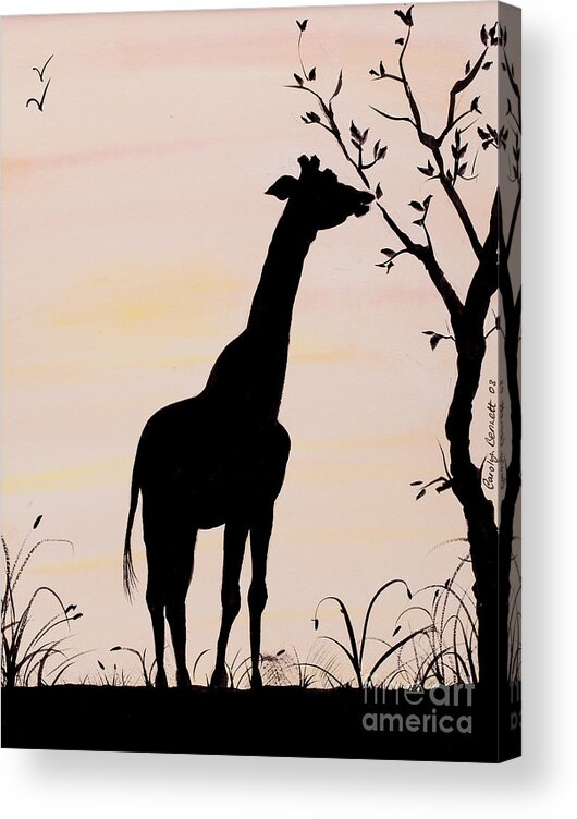 Giraffe Acrylic Print featuring the painting Giraffe silhouette painting by Carolyn Bennett by Simon Bratt