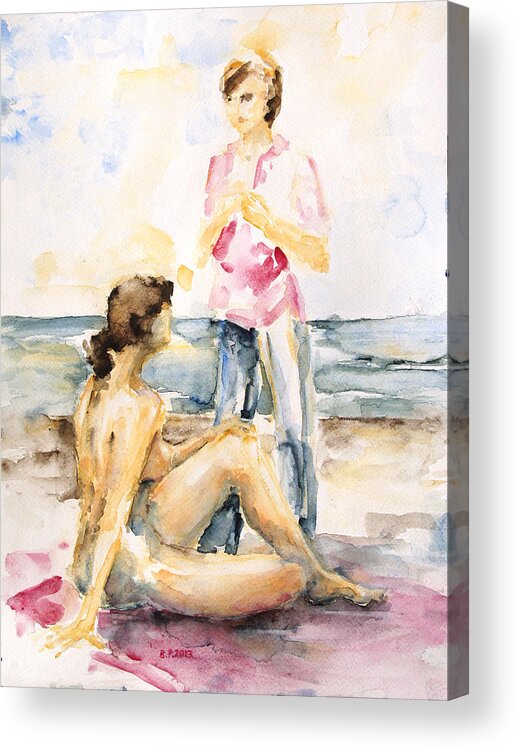 Barbara Pommerenke Acrylic Print featuring the painting Girlfriends At The Beach by Barbara Pommerenke