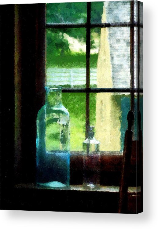 Bottles Acrylic Print featuring the photograph Glass Bottles on Windowsill by Susan Savad