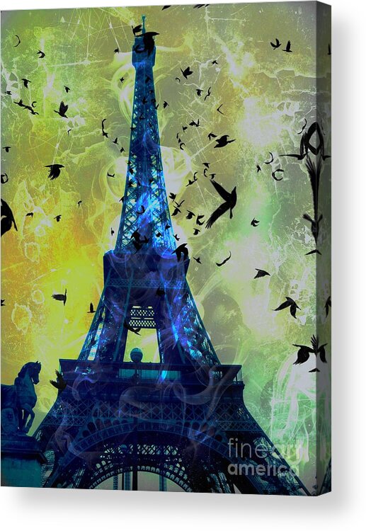 Eiffel Tower Acrylic Print featuring the digital art Glowing Eiffel Tower by Marina McLain