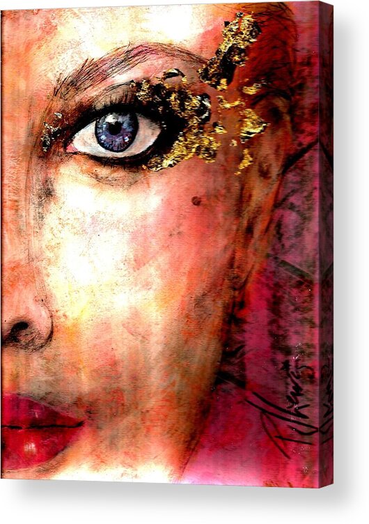 Make Up Acrylic Print featuring the mixed media Golden Eyes by PJ Lewis