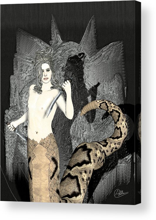 Medusa Acrylic Print featuring the digital art Male Medusa by Quim Abella