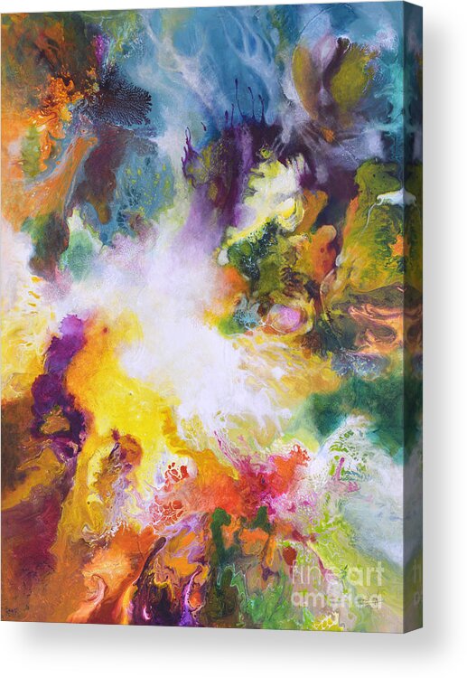 Fluid Acrylic Print featuring the painting Gossamer by Sally Trace