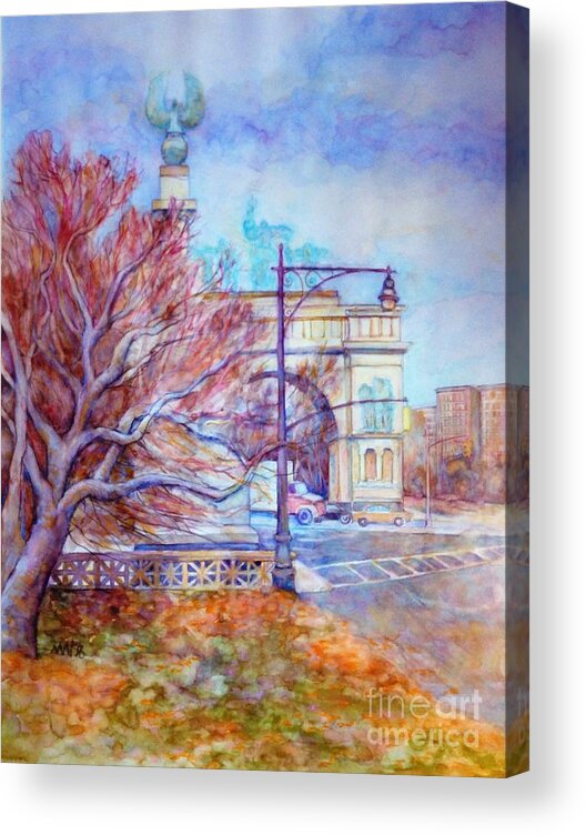 Park Slope Acrylic Print featuring the painting Grand Army Plaza with Lamppost and Tree by Nancy Wait