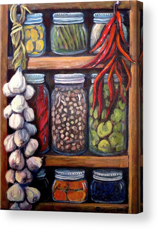 Canning Jars Acrylic Print featuring the painting Grandma's Pantry by Gretchen Allen